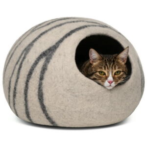 MEOWFIA Cat Bed for Large Cats – Wool Cat Cave Bed – Light Grey