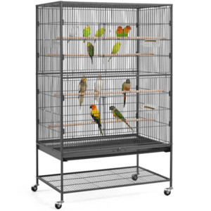 SMILE MART 60.5″H Extra-Large Wrought Iron Parrot Cage with Stand for Small/Medium-Sized Birds, Black