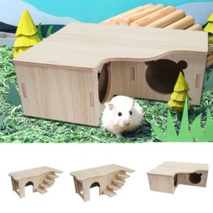 shenmeida Wooden Hamster Hideout for Small Animal, Gerbils Chamber Hut Habitats Decor, Maze Climbing Toys for Dwarf Syrian Hamsters Mice and Other Small Pets