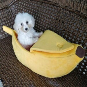 Christmas Decorations Clearance MEROTABLE Pet Cat House Dog Bed Banana Shape Dog House Cute Pet Kennel Nest Dog Accessories，Yellow S