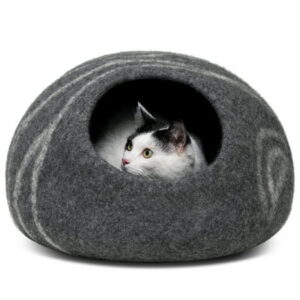 MEOWFIA Cat Bed for Large Cats – Wool Cat Cave Bed – Dark Grey