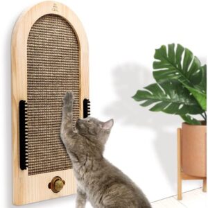 Cat Scratching Post -Extra Large- Cat Scratcher Wall-Mounted with Catnip Ball and Self Groomer Brushes – Cat Wall Furniture – Window Mount – Cat Scratch Pad for Indoor Cats