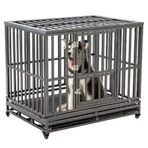 SMONTER Heavy Duty Dog Crate I Shape Strong Metal Kennel for Large Dogs