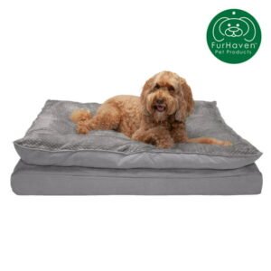 FurHaven Pet Products Orthopedic Mink Fur & Suede Pillow-Top Pet Bed for Dogs & Cats, Titanium Gray, Jumbo