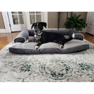 Dog Bed King Sofa-Style Micro Suede and Sherpa Dog Bed. Machine Washable. Extra Large Grey