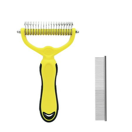 Pet Grooming Brush, Double Sided Shedding and Dematting Undercoat Rake Comb for Dogs & Cats and Dematting Tool for Grooming