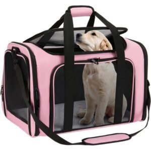 Dog Carrier Airline Approved, generic Large Cat Carrier for Medium Cats Under 25, Durable Large Pet Carrier for Cats Dogs with Upgrade Lockable Zippers and Fleece Pad-Large, Pink