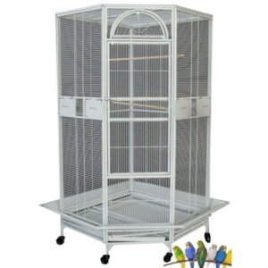 Extra Large Pentagon Corner Flight Bird Parrot Cage for Cockatiel Parakeet Budgies Aviary Canary Lovebird Finch Parrot with Around Metal Seed Skirts