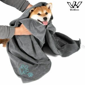Winthome Dog Towel Pet Doggy Bath Towel Microfiber Super Absorbent Drying Shower Towel Ultra-Absorbent Washable Gray 30*49in for Dogs Cats Bathing Cleaning Grooming