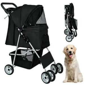 YRLLENSDAN 4 Wheels Pet Stroller for Medium Dogs, Dog Stroller Small Dogs with Cup Holder Foldable Pet Gear Pet Carriers with Wheels Cat Stroller