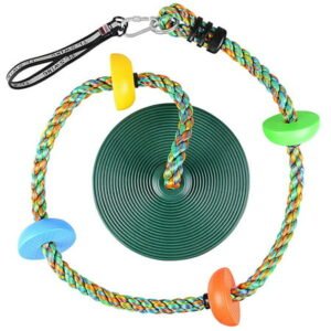 Sekkvy 6.56Ft Climbing Colorful Rope Tree Swing with Platforms Set for Kid Green Disc Saucer Seat Swing Accessories Indoor Outdoor