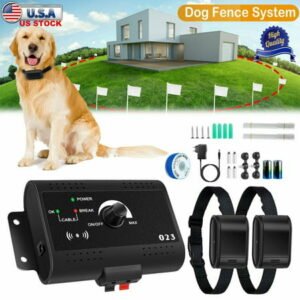 Electric Dog Fence W/Transmitter & Two Collars, IP65 Waterproof Training Collars for 2 Dogs, Pet Containment Training System