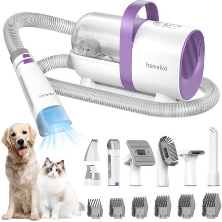 HJY Pet Grooming Kit & Vacuum Suction 99% Pet Hair, Dog Hair Vacuum with 8 Pet Grooming Tools, 6 Nozzles, Deshedding/Grooming/Nail Grinder/Paw Trimmer and Clipper for Dogs Cats, Storage Bag, 1.5L