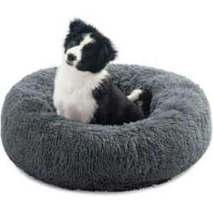 Nisrada Cat Beds for Indoor Cats,20 inch Pet Bed for Small Dogs & Cats, Washable-Round Pet Bed for Puppy and Kitten with Soft Fluffy Warm and Cozy (20 inch, Dark Gray)