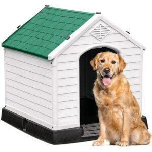 YITAHOME Large Plastic Dog House Outdoor Indoor Insulated Doghouse Puppy Shelter Water Resistant Easy Assembly Sturdy Dog Kennel with Air Vents and Elevated Floor (41”L*38”W*39”H, Green)