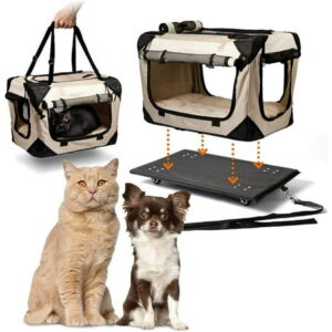 PetLuv “Pull-Along” Rolling Cat & Dog Carrier & Travel Crate on Wheels – Locking Zippers, Matching Comfy Plush Nap Pillow, Reduces Anxiety