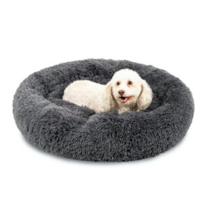 Best Choice Products Self-Warming Plush Faux Fur Donut Calming Dog Bed Cuddler w/ Water-Resistant Lining – Gray