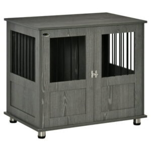 PawHut Furniture Style Dog Crate for Medium Dogs, Indoor Wooden End Table, Grey