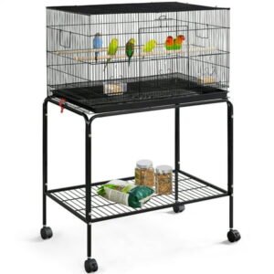Topeakmart 47-in Flight Cage with Rolling Stand for Small Birds Parrots Parakeets Conures, Black