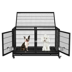 Boldbone 48/43 inch Heavy Duty Dog Crate for Large Dogs, Folding Dog Kennels and Metal Wire Cages with Leak-Proof Pan, Removable Wire Tray, Removable Wheels, Extra Large XL XXL for Outdoor