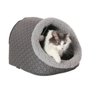 K&H Pet Products Thermo-Pet Cave Cat Bed Unheated Gray/Geo Flower 17 X 15 X 13 Inches