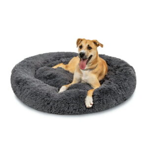 Best Choice Products Self-Warming Plush Faux Fur Donut Calming Dog Bed Cuddler w/ Water-Resistant Lining – Gray