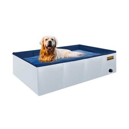 Plastic Dog Pool 43″ x 27″ Inches Rectangular Foldable Portable Outdoor Grooming Kiddie Pool For Dogs – Grey – Large