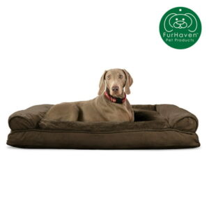 FurHaven Pet Products | Plush & Suede Pillow Sofa Pet Bed for Dogs & Cats, Espresso, Jumbo