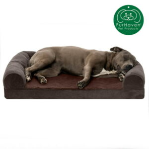 FurHaven Pet Products | Faux Fleece & Chenille Soft Woven Orthopedic Sofa Dog Bed – Coffee, Large