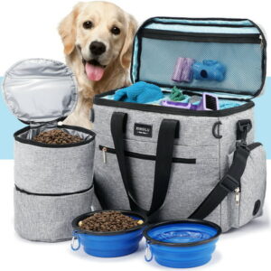 Dog Travel Bag, Weekend Pet Travel Set for Dog and Cat, Airline Approved Tote Organizer with Multi-Function Pockets (Gray)