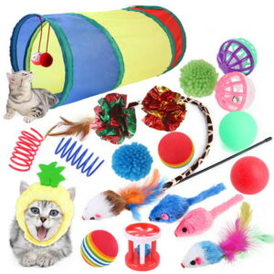 Cat Toys Set Interactives Toy Cat Entertainment Toys with Feather Cat Toys Play Chew Kitten Cat Teaser Toy for Indoor Cats Kitten Play Chase Exercise