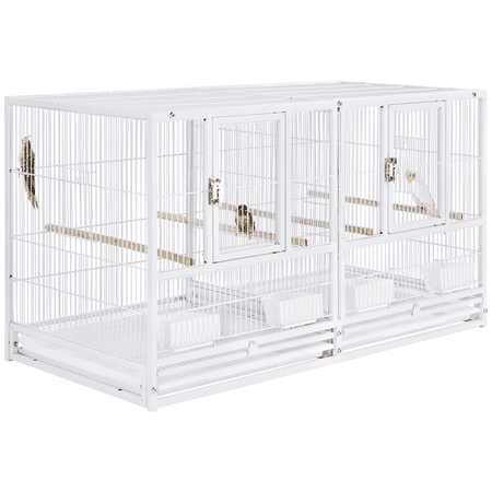 SmileMart 18-Inch Wide Metal Stackable Divided Breeder Bird Cage for Small Birds Lovebirds Finch Canaries Parakeets Cockatiels, White