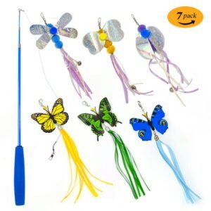 Semfri Cat Toys Interactive Cat Feather Wand,Cat Fishing Pole Toy 6pcs Bulk Toy
