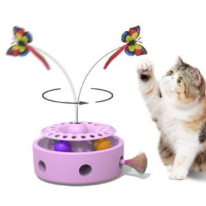 BreaDeep Cat Toys 3-in-1 Smart Interactive Electronic Kitten Toy, Fluttering Butterfly, Random Moving Ambush Feather, 2 Track Balls, Battery Powered, Indoor Exercise Cat Kicker,Pink