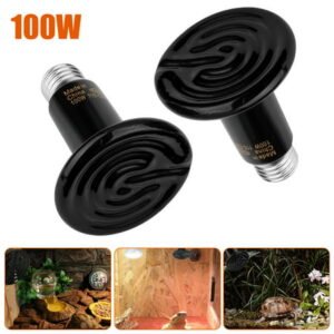 2pcs 100W Ceramic Heat Emitter, EEEkit Infrared Heat Emitter Bulbs Lamps, No Harm No Light, Ceramic Hot Lamps for Reptile, Pet Coop Heater, Lizard, Turtle, Snake, Aquarium, Black
