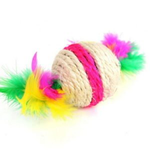 Pet Cat Sisal Ball Toys with Feathers Pet Scratch Chewing Grinding Catch Toys for Kitten Cat Interactive Cat Supply Random Color