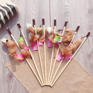 Interactive Cat Toys Stick Teaser Feather Linen Wand Cat Catcher Teaser Wood Rod Mouse Toys for Gatos