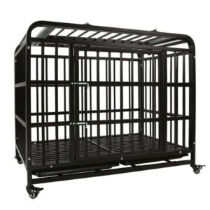 SMONTER 46 Inch Heavy Duty Dog Crate – Indestructible Dog Crate for Large Dog Strong Metal Dog Kennel Training Dog Cage Easy to Assemble Pet Playpen with Wheels Double Doors Removable Tray, Black