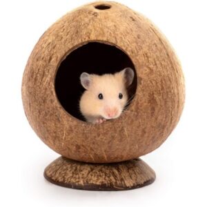 Coconut Hut Hamster House Bed for Gerbils Mice Small Animal Cage Habitat Décor Natural Coconut Shell House Cage Hamster