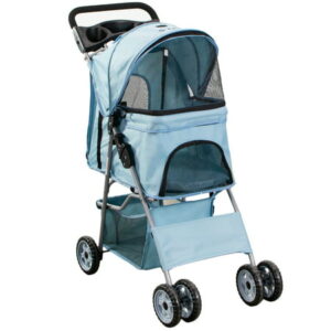 VIVO Four Wheel Pet Stroller / Cat & Dog Foldable Carrier Strolling Cart Blue