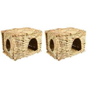 Etereauty Small Animal House Bunny Habitats Décor Habitat Little Unique Cubby Hideout Houses Guinea Nest Hamster Pet Hut Grass