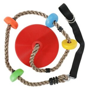 Tree Round Swing Set, Climbing Rope With 2 Hook & Platform and Disc Swing Seat for Kids Backyard Playground Outdoor Accessories, 6.5fts Green Red