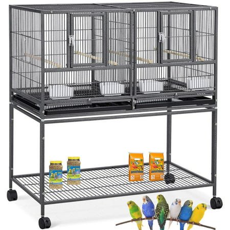 Stackable Bird Flight Breeder Cage Center Divider Side Nesting Box Doors Metal Bird Cage with Rolling Stand for Small Birds Lovebirds Finch Canaries Parakeets Cockatiels Budgies
