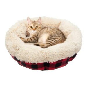 Pupteck Winter Cat Bed Mat – Furry Donut Pet Bed for Small Dogs & Cats, Soft Plush Pet Bed Self Warming for Puppies, Kittens