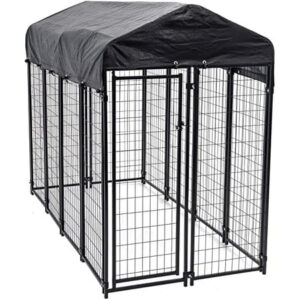 Lucky Dog 60548 8ft x 4ft x 6ft Uptown Welded Wire Outdoor Dog Kennel Playpen Crate with Heavy Duty UV-Resistant Waterproof Cover, Black