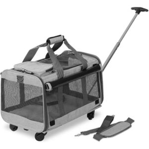 MLPOA Mesh Dog Carrier with Wheels, Grey, Small/Medium