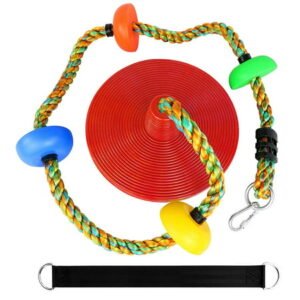 Topnew Multicolor Climbing Rope Tree Swing 6.56Ft with Red Platforms Accessories Set Disc Saucer Seat Swing for Kid Indoor Outdoor