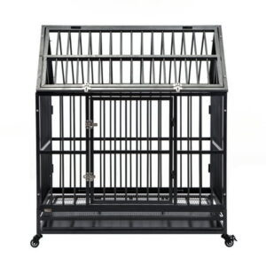 Walnest 42″ Dog Crate Strong Metal Pet Cage Large Heavy Duty Kennel House w/ Wheels &Tray Roof, Dark Silver