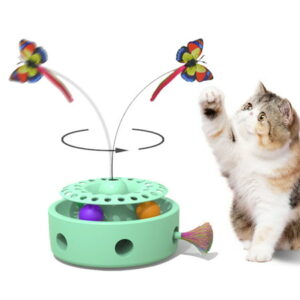 BreaDeep Cat Toys 3-in-1 Smart Interactive Electronic Kitten Toy, Fluttering Butterfly, Random Moving Ambush Feather, 2 Track Balls, Battery Powered, Indoor Exercise Cat Kicker,Green