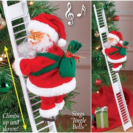 GLiving Electric Climbing Ladder Santa Claus, Christmas Super Climbing Santa Plush Doll Toy Hanging Ornament Tree Indoor Outdoor Holiday Party Home Door Wall Decoration